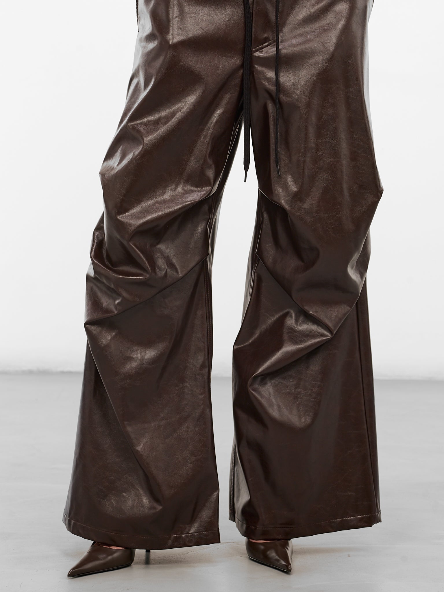 Brown Coated Wide Leg Trousers - 5