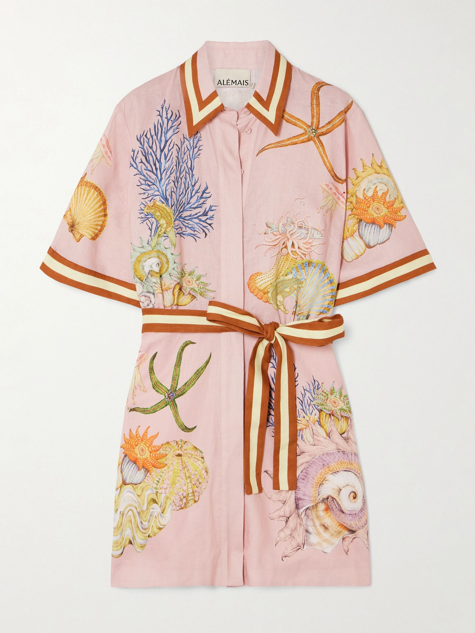 + Sam Pauletto Nereids belted printed linen-gauze mini shirt dress Pink - 1