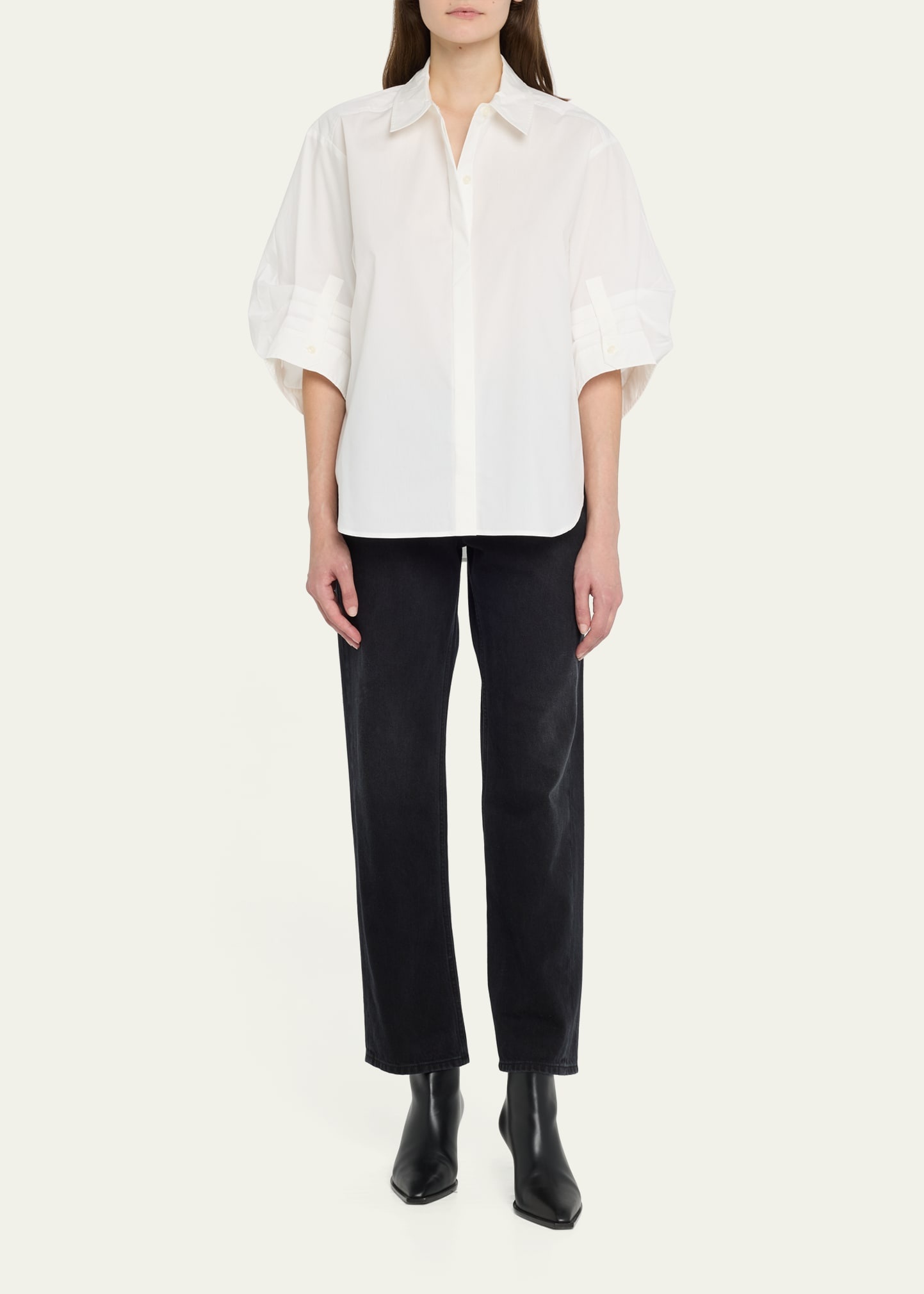 Gemma 3/4-Sleeve Poplin Button-Front Shirt - 2