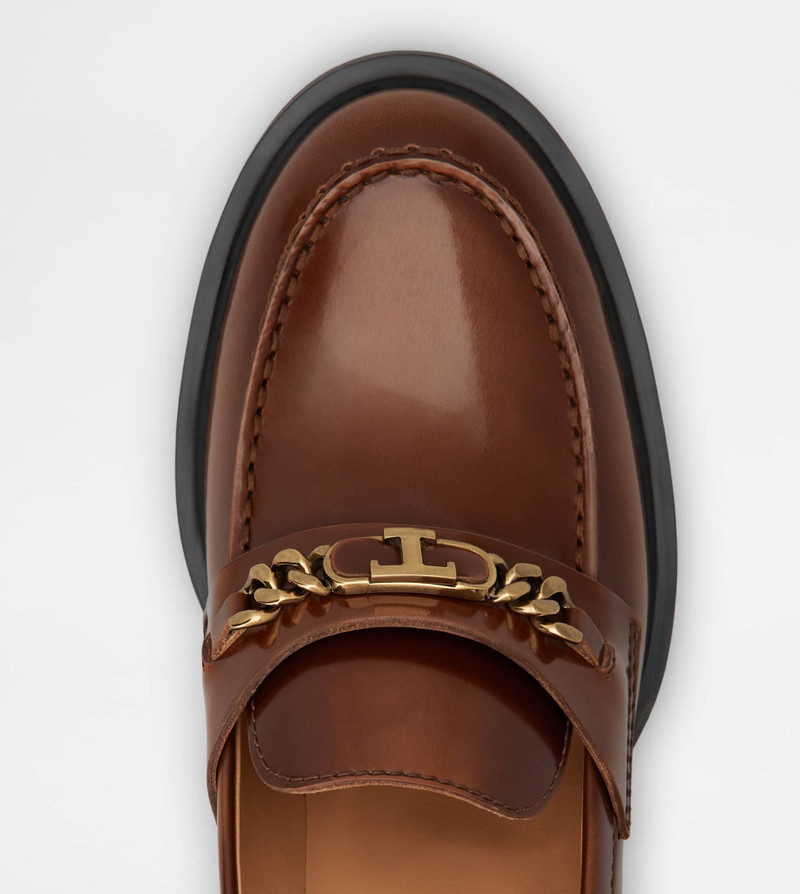 LOAFERS IN LEATHER WITH HEEL - BROWN 4