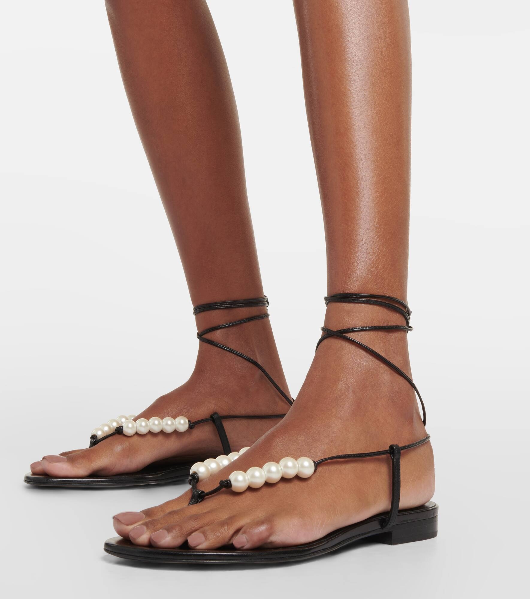 Faux-pearl embellished leather sandals - 4