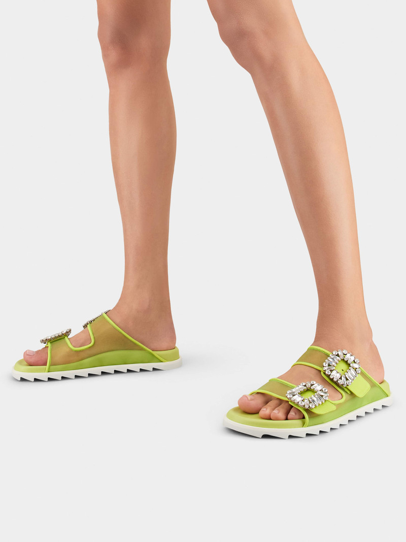 Roger Vivier Slidy Viv' Strass Buckle Mules in Fabric outlook