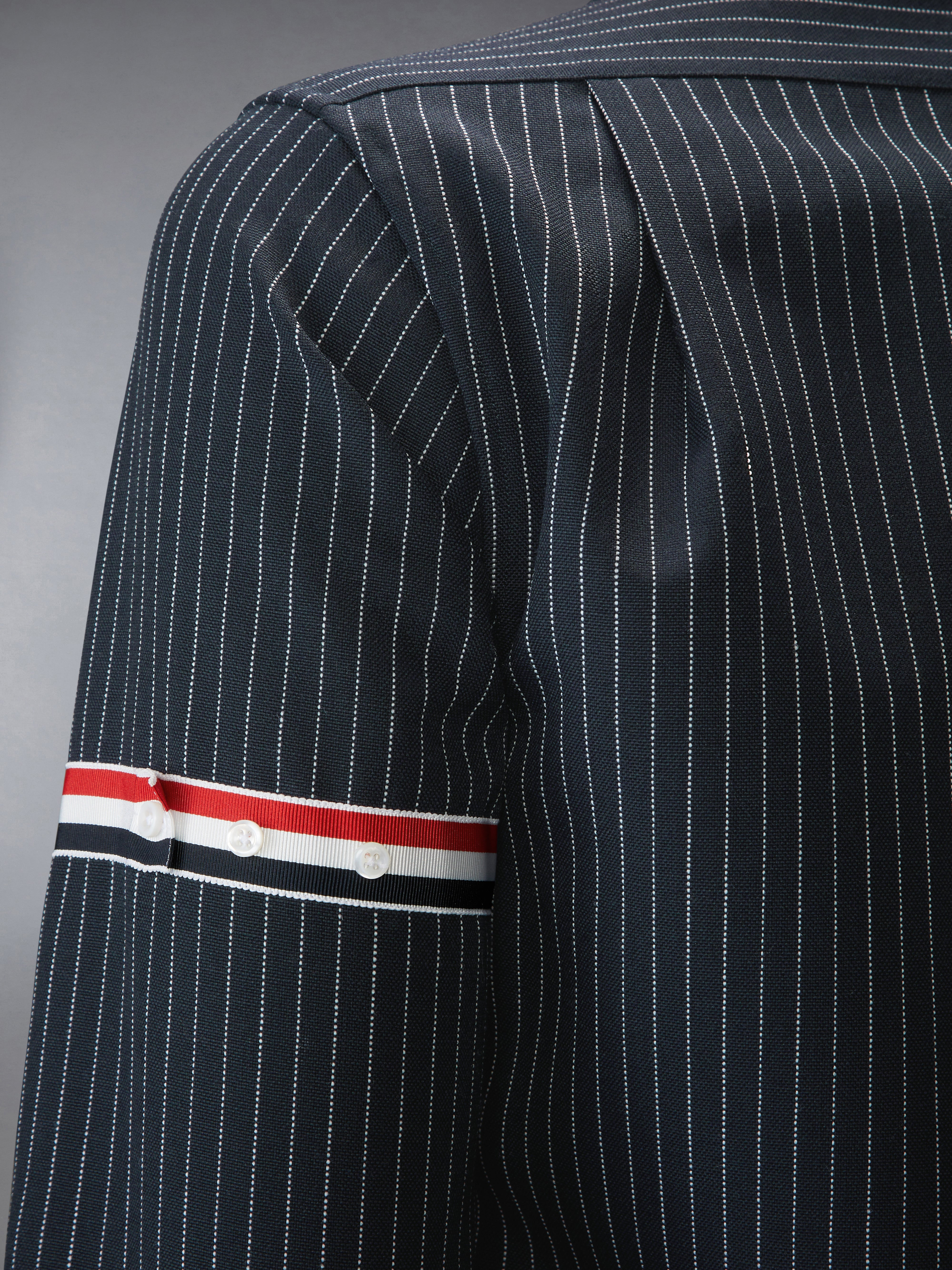 PINSTRIPE HIGH TWIST WOOL ZIP UP SHIRT - 5