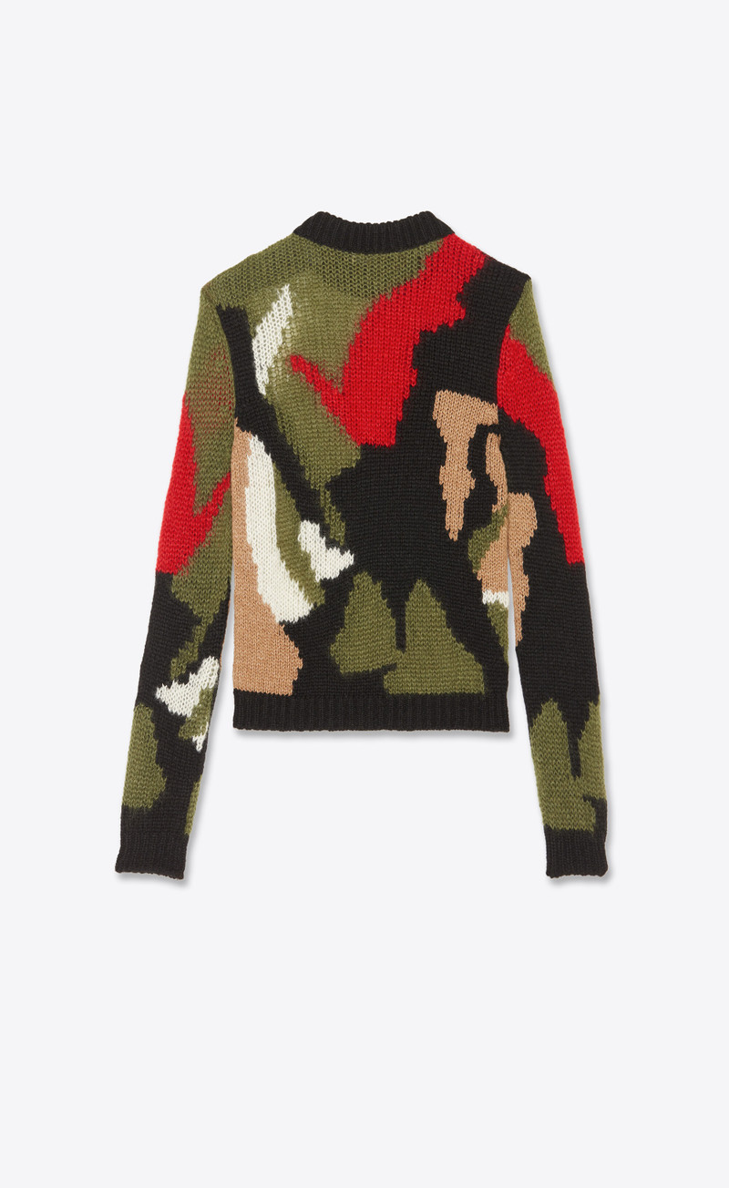 SAINT LAURENT camo-print sweater in wool and mohair intarsia outlook