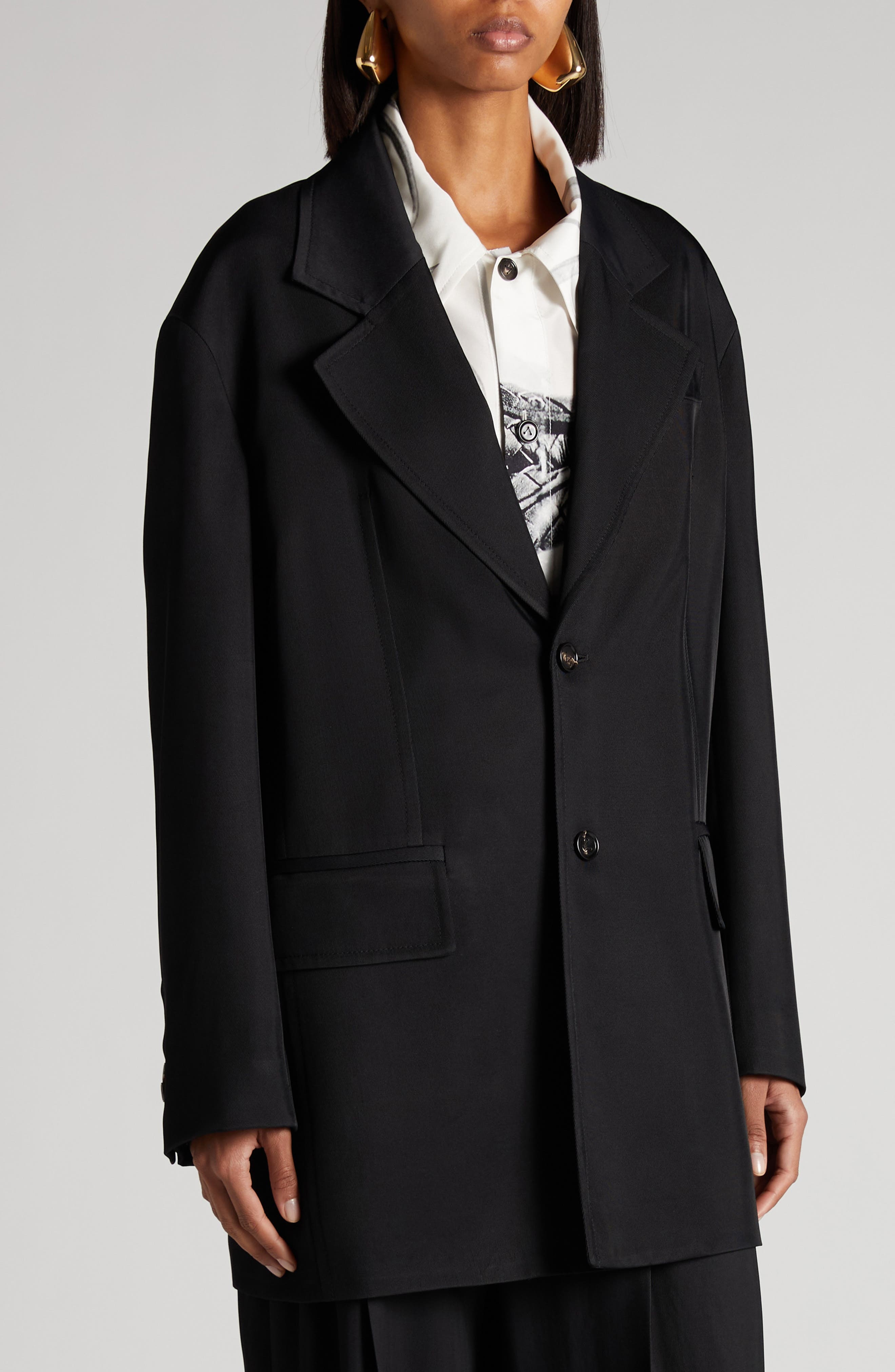 Bottega Veneta Viscose & Mulberry Silk Twill Jacket in 1000 Black at Nordstrom - 5