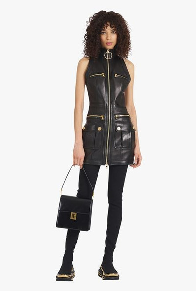 Balmain Short black leather dress outlook