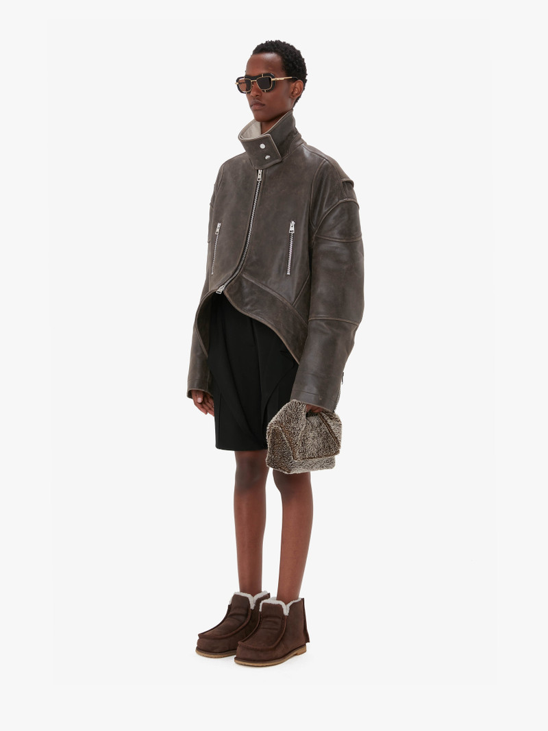 CURVED LEATHER HEM HIGH NECK JACKET 4