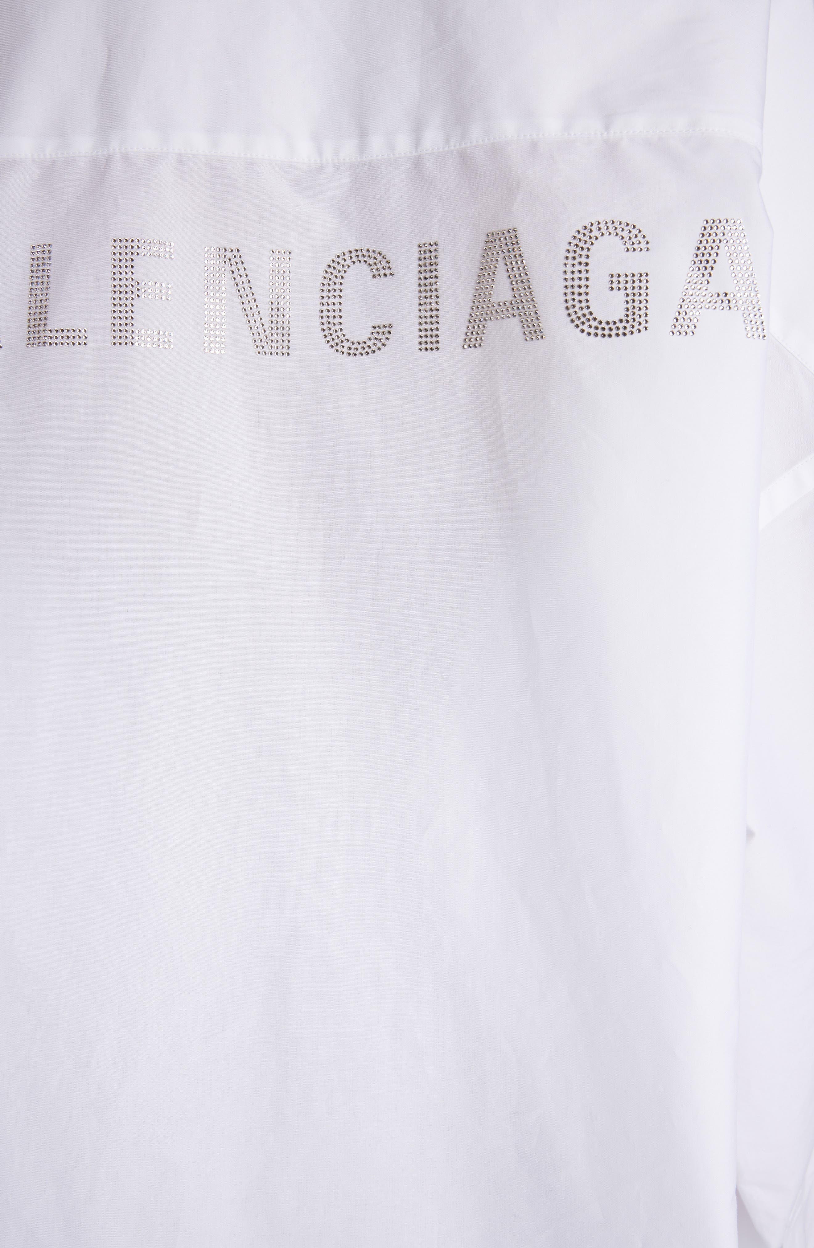 Oversize Crystal Logo Cotton Button-Up Cocoon Shirt - 5