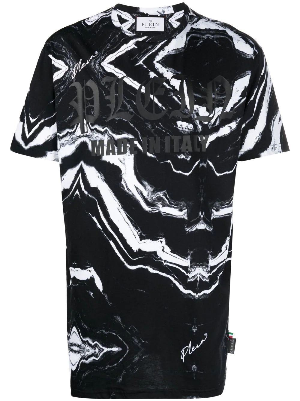 marbled-print logo T-shirt - 1