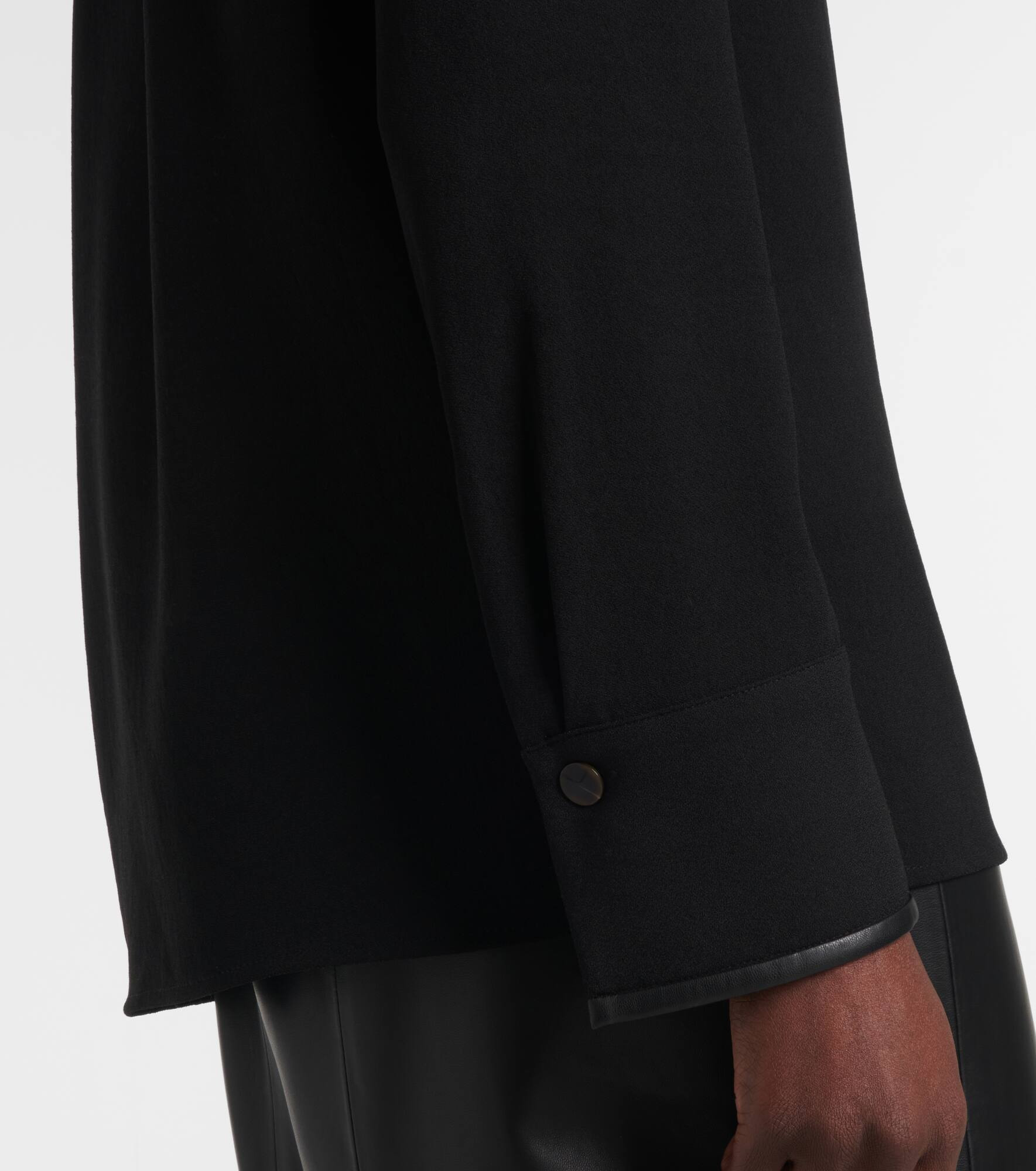 Faux leather-trimmed shirt - 5