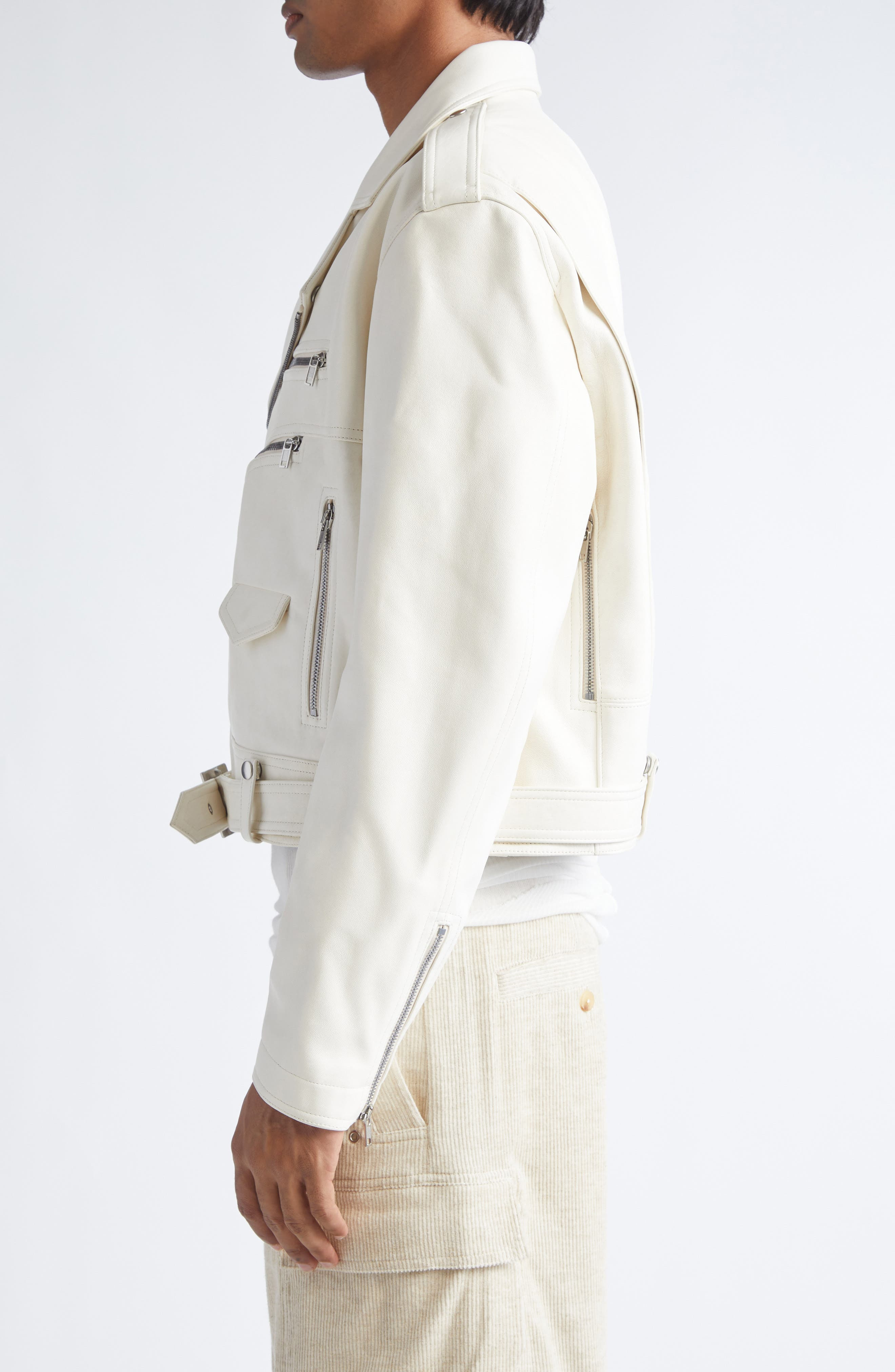 Rick Owens Jumbo Bauhaus Stooges Crop Leather Jacket in Milk at Nordstrom - 4
