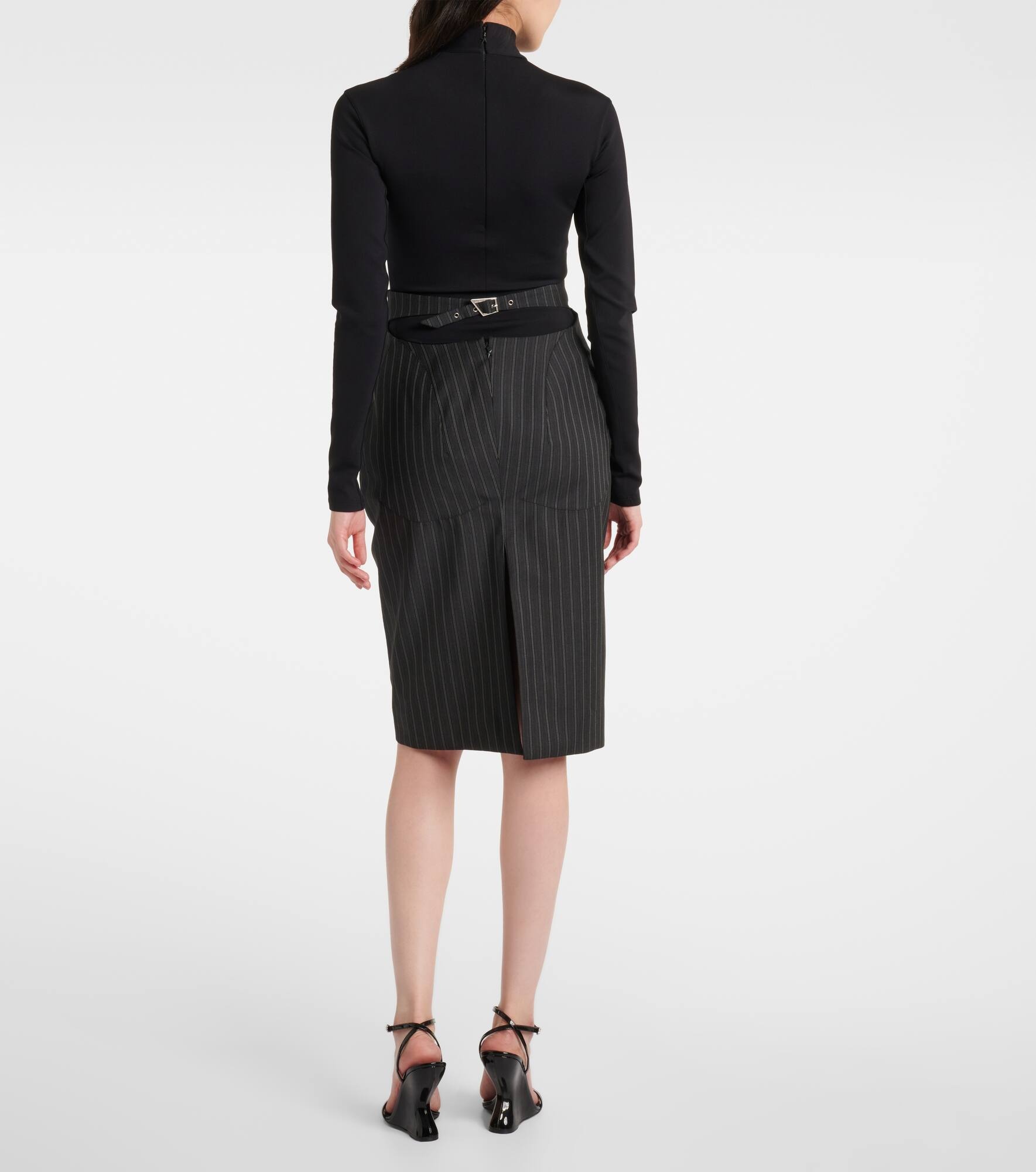 Pinstripe wool-blend midi skirt - 3