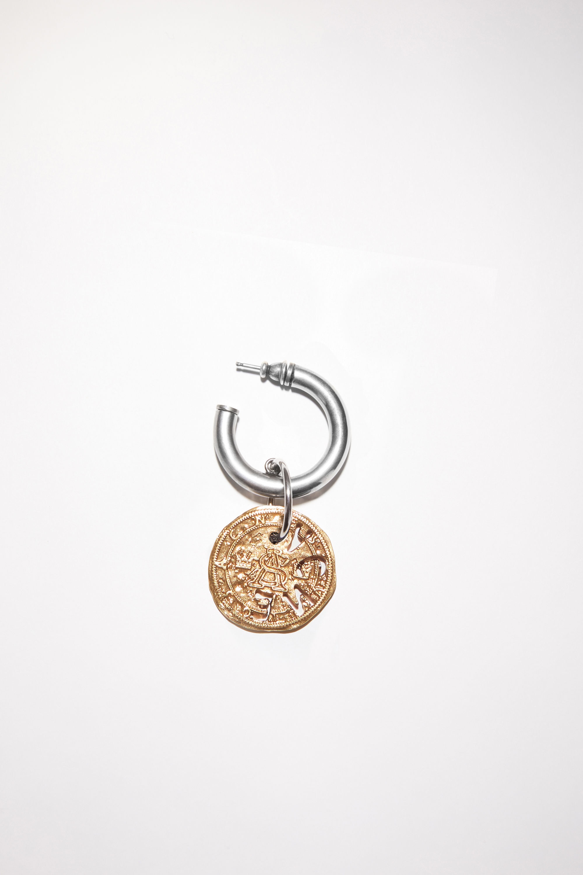 Coin charm earring - Antique silver/antique gold - 4