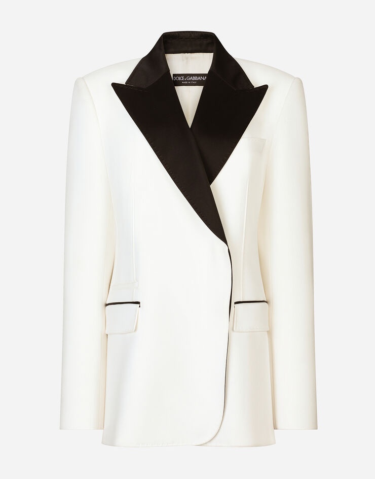 Double-breasted wool crepe jacket with tuxedo lapels - 1