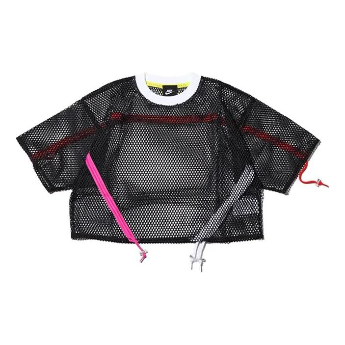 (WMNS) Nike 스포츠웨어 메쉬 Drawstring 스포츠 짧은 소매 '블랙' AR3034-010 - 1