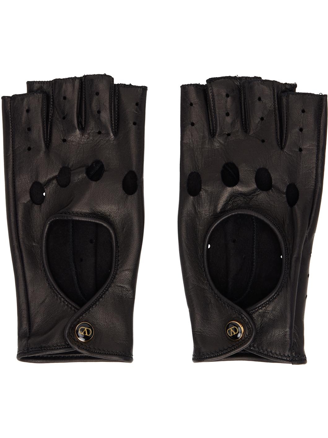 Black VLogo Signature Nappa Fingerless Gloves - 1