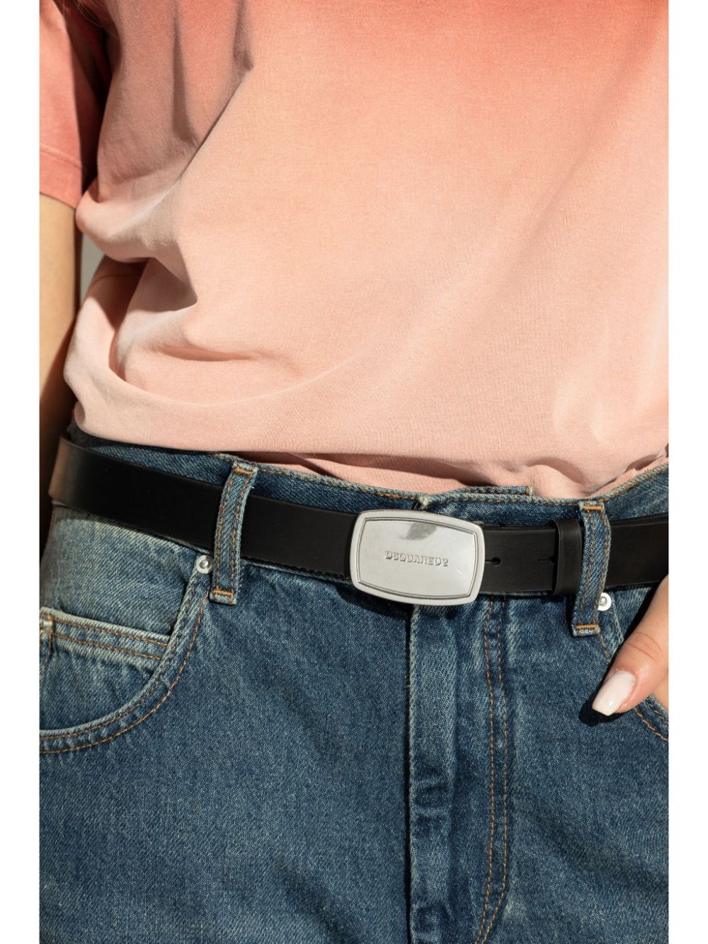 logo-buckle leather belt - 2