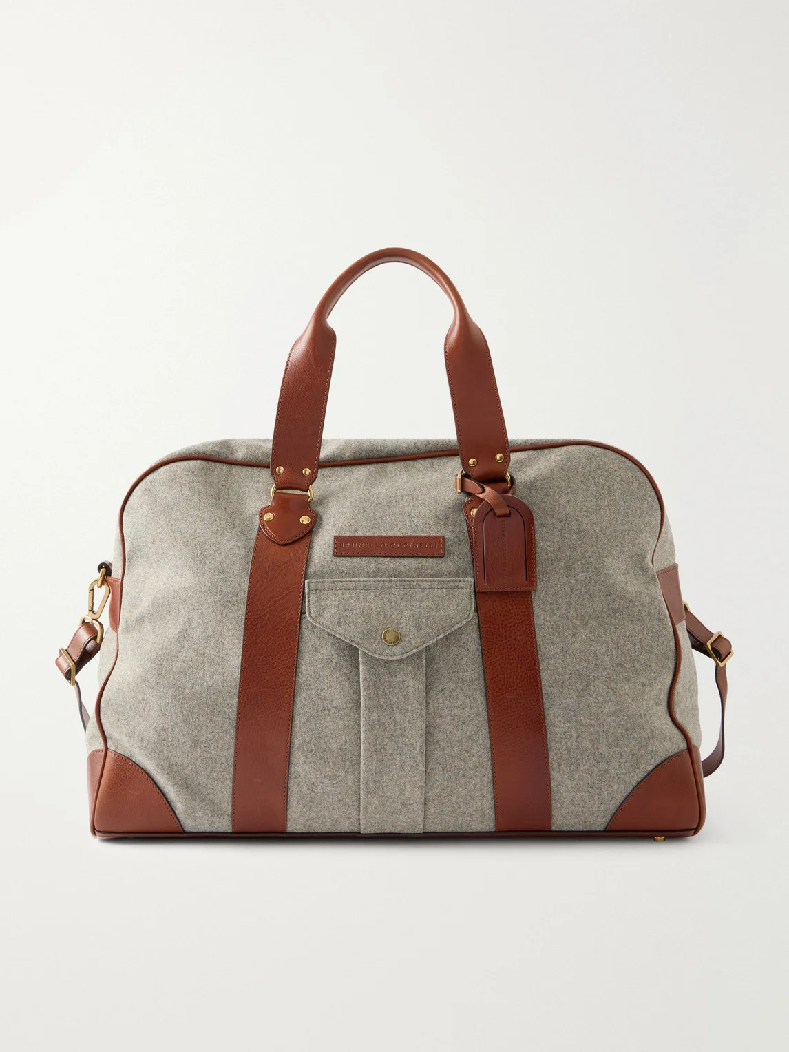 Leather-Trimmed Flannel Weekend Bag - 1