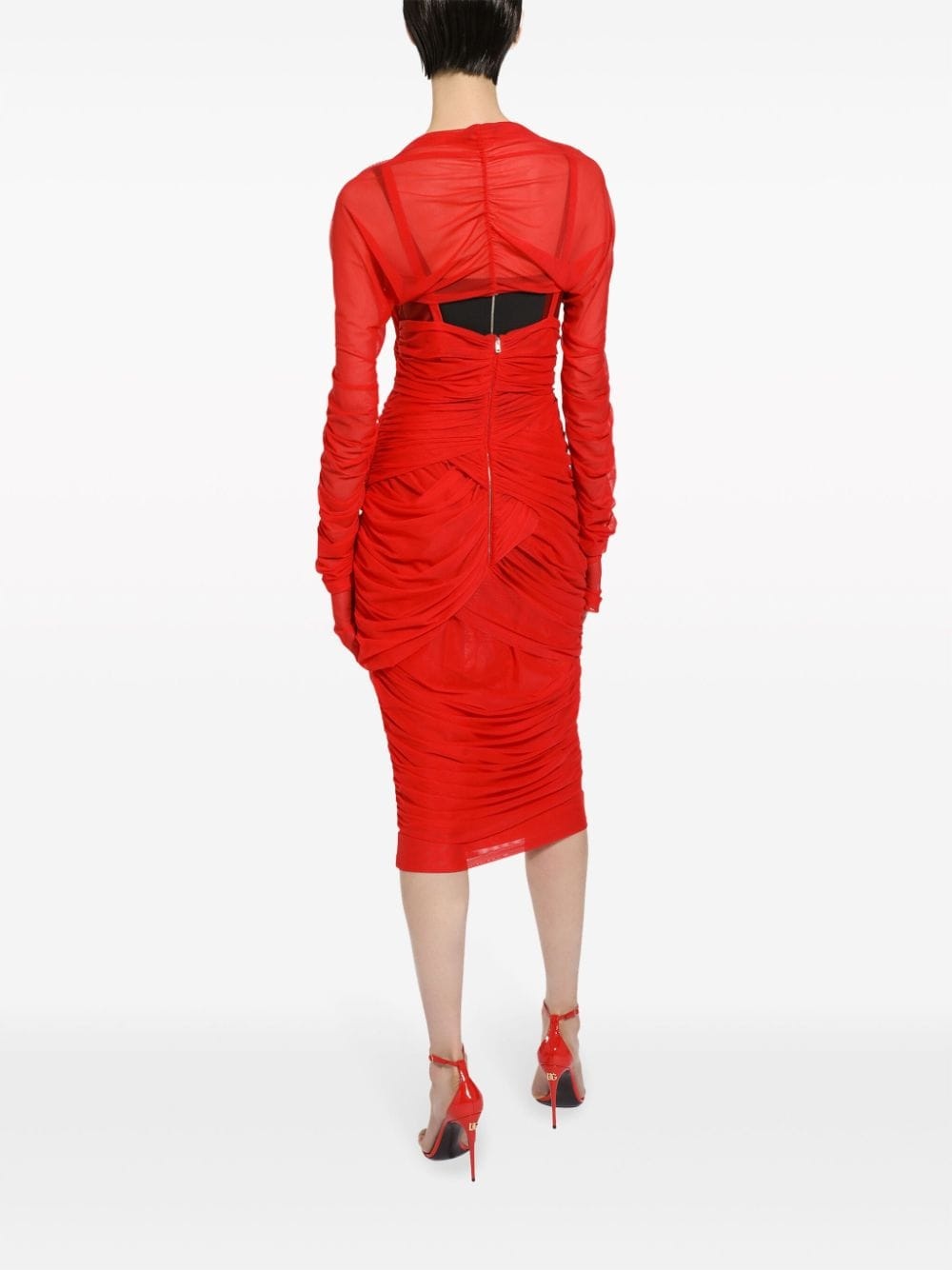 draped layered tulle midi dress - 4