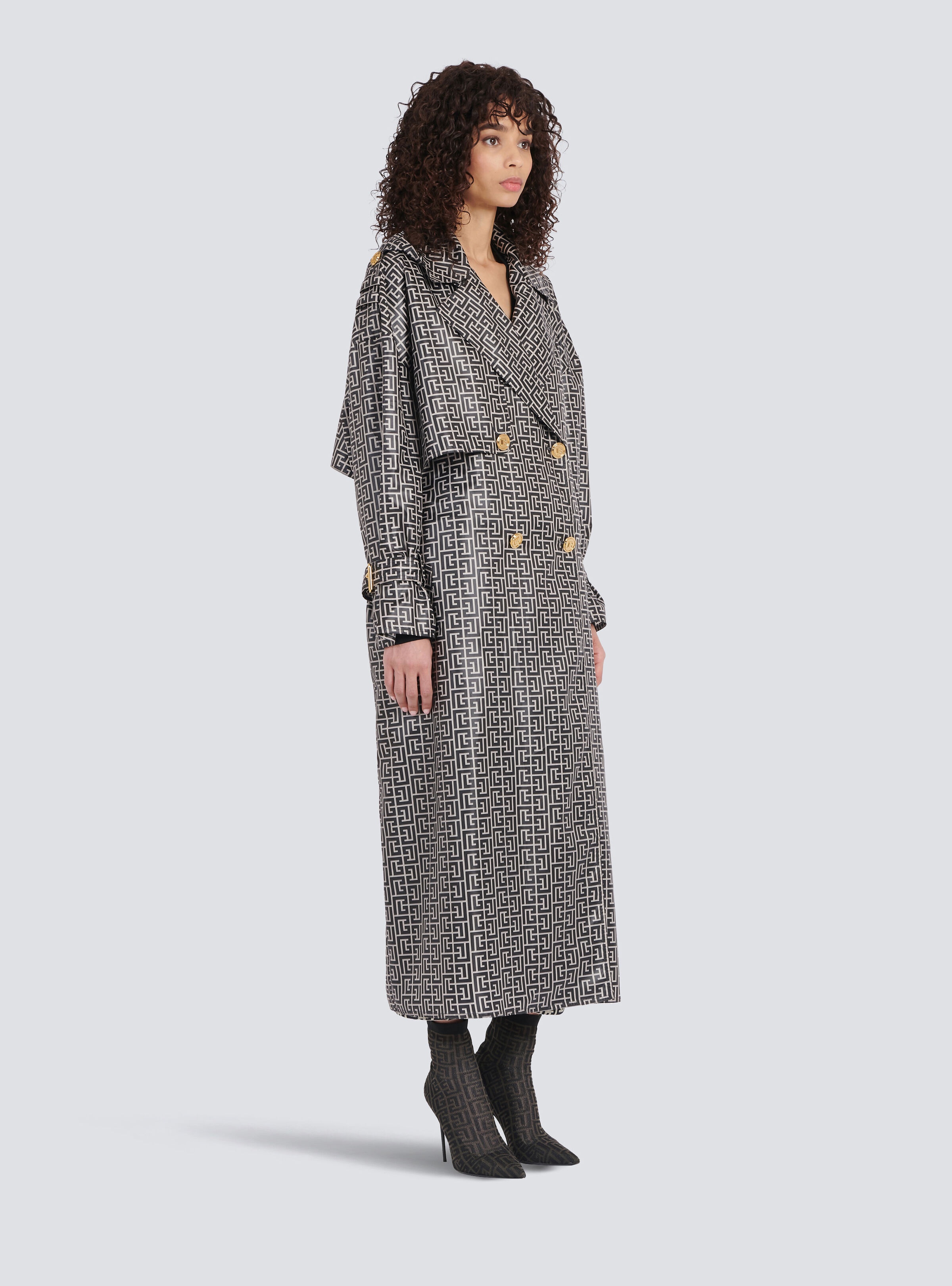 Balmain print monogram trench coat - 6