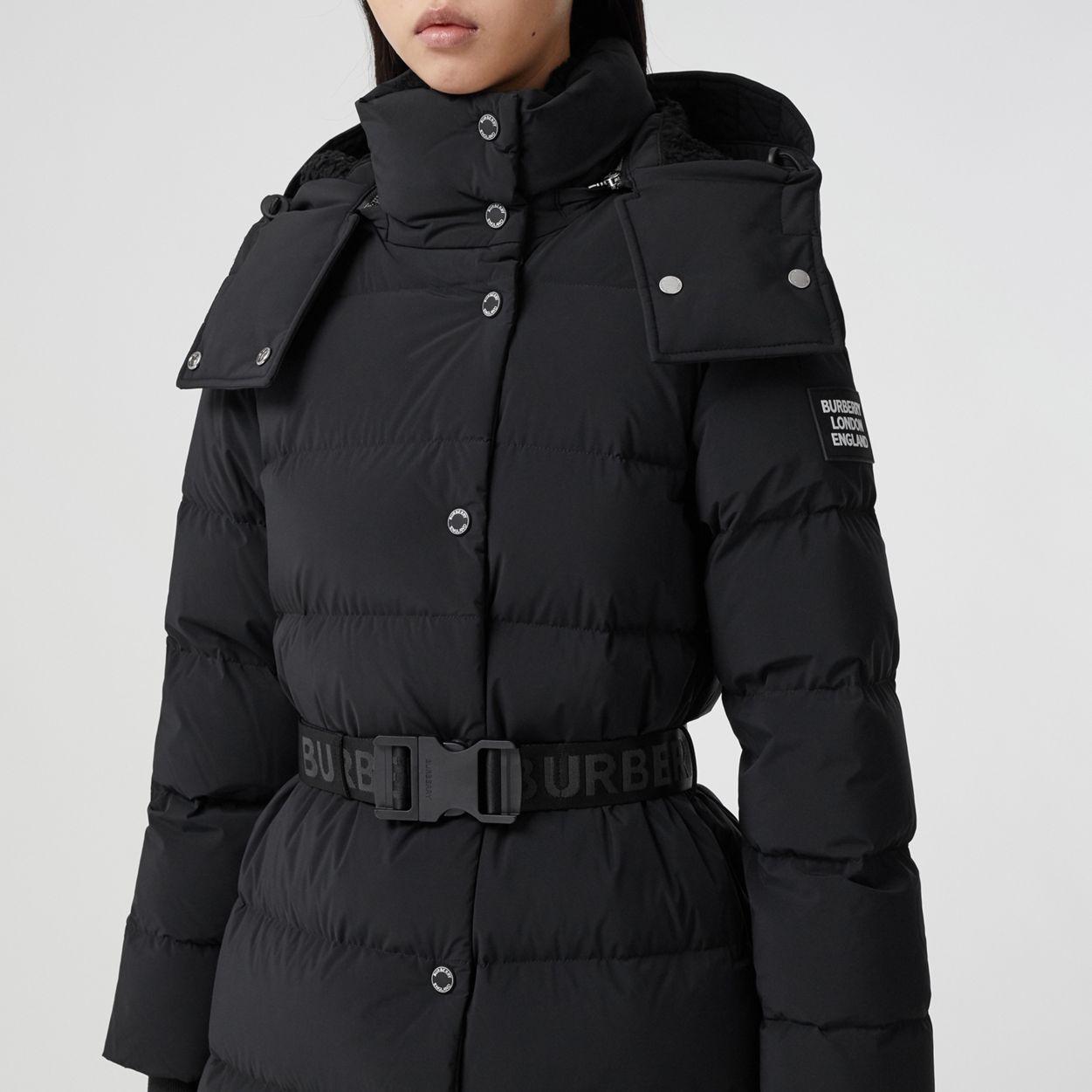 Detachable Hood Belted Puffer Coat - 6