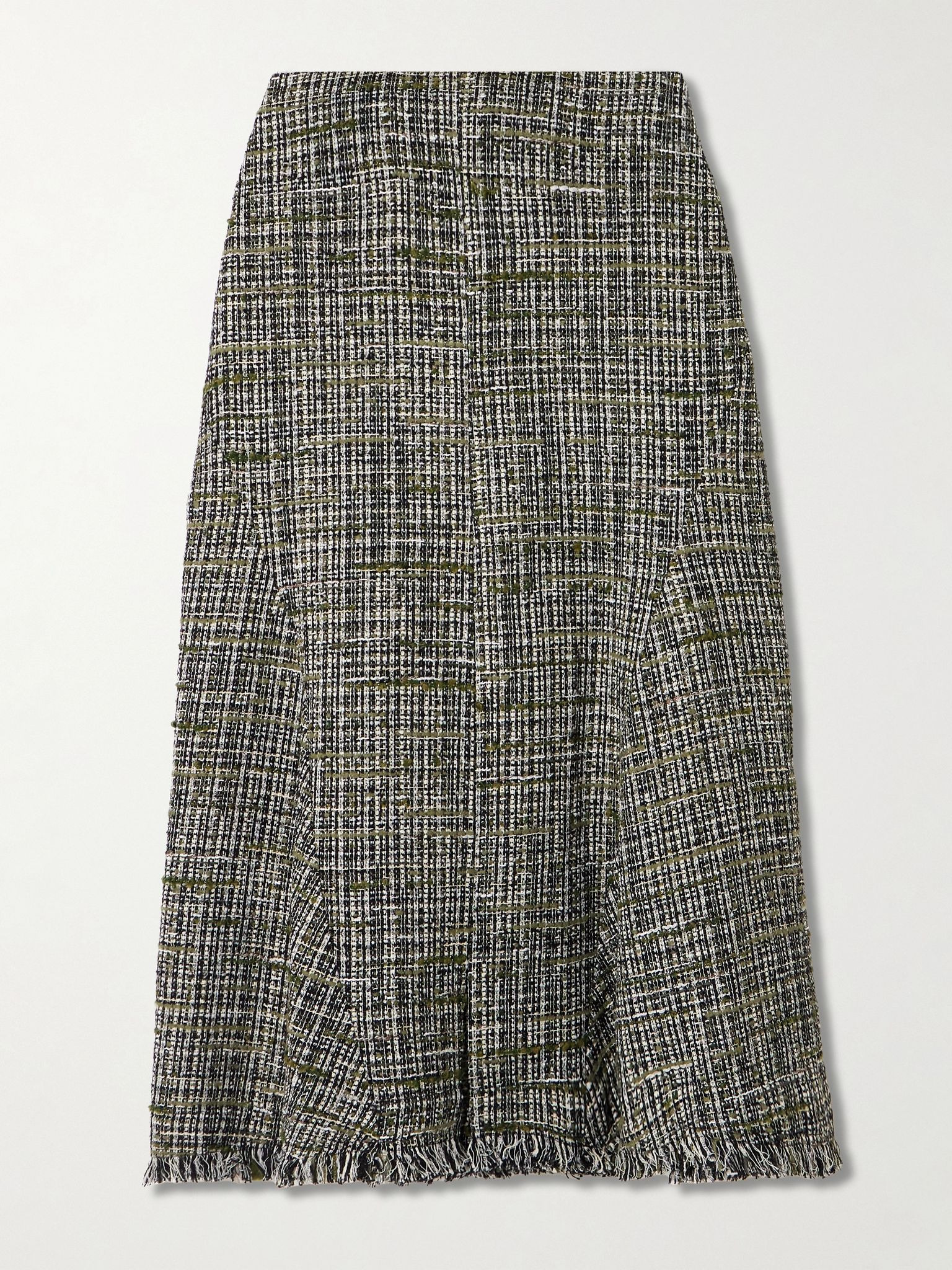 Frayed tweed midi skirt Gray green - 1