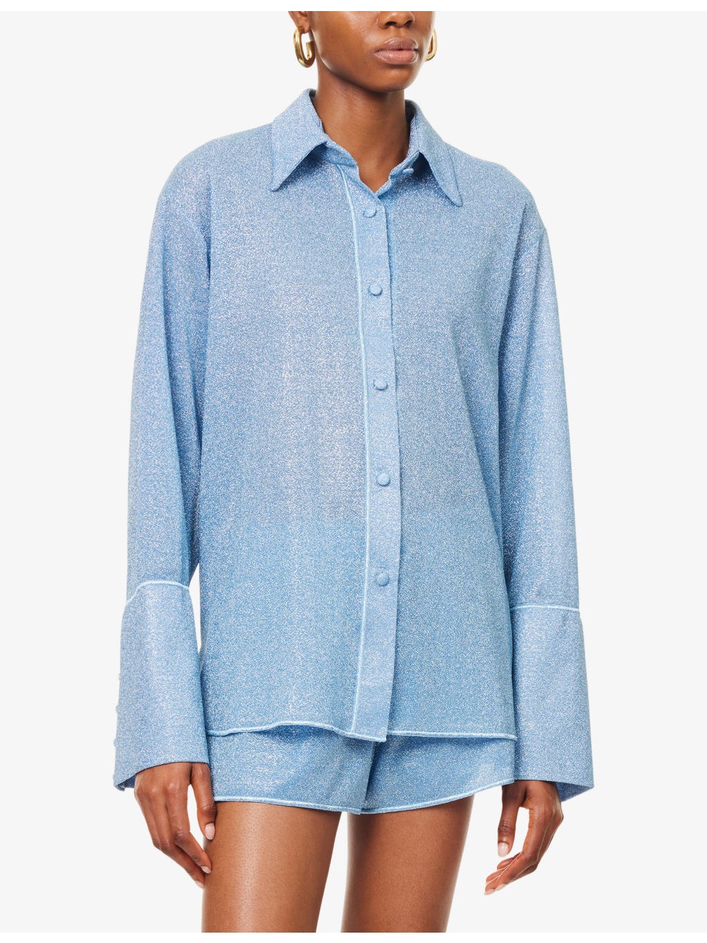 Glazed Lumiere Long-Sleeve Metallic Woven Shirt - 2