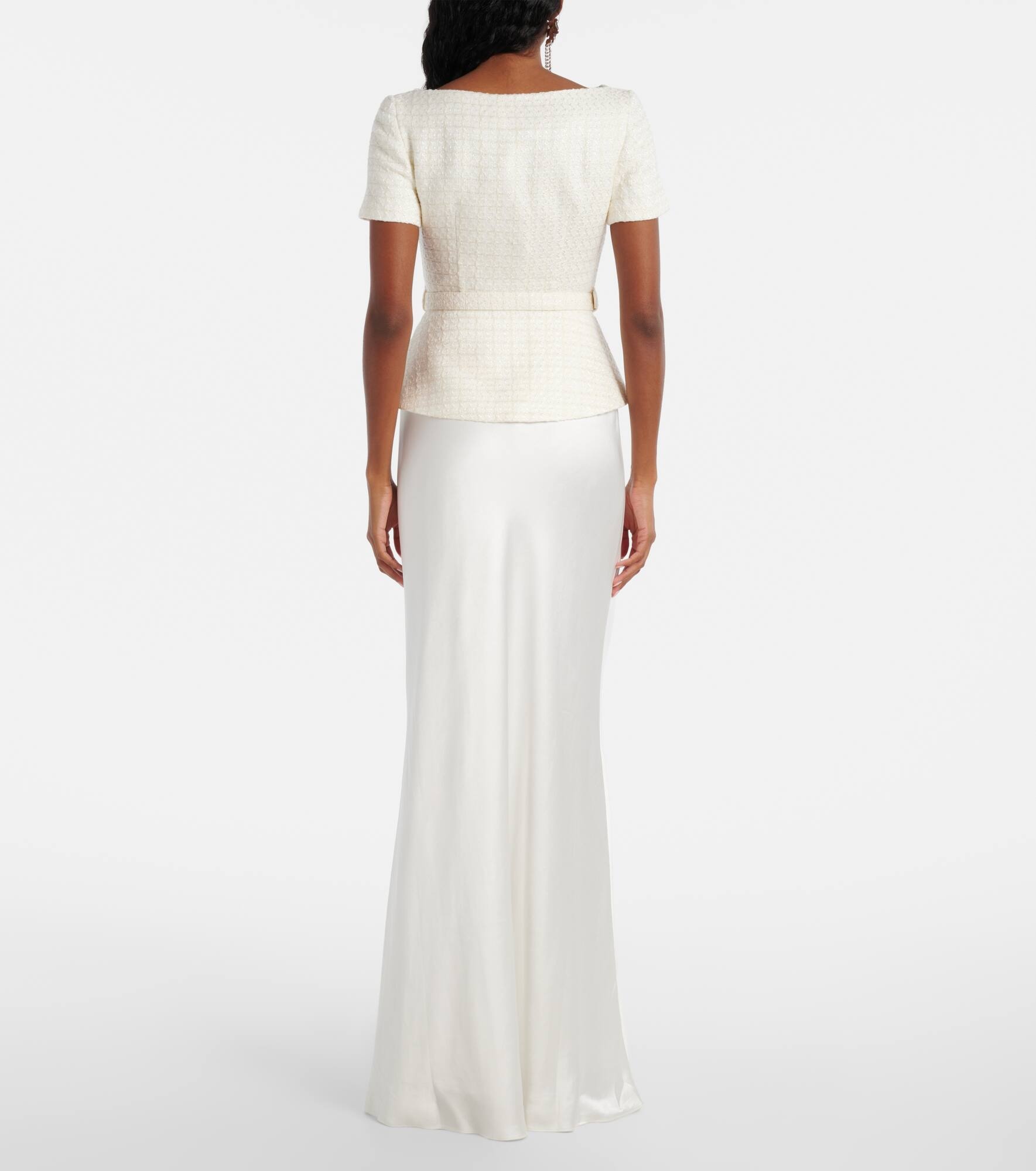 Bridal peplum satin and bouclé maxi dress - 3