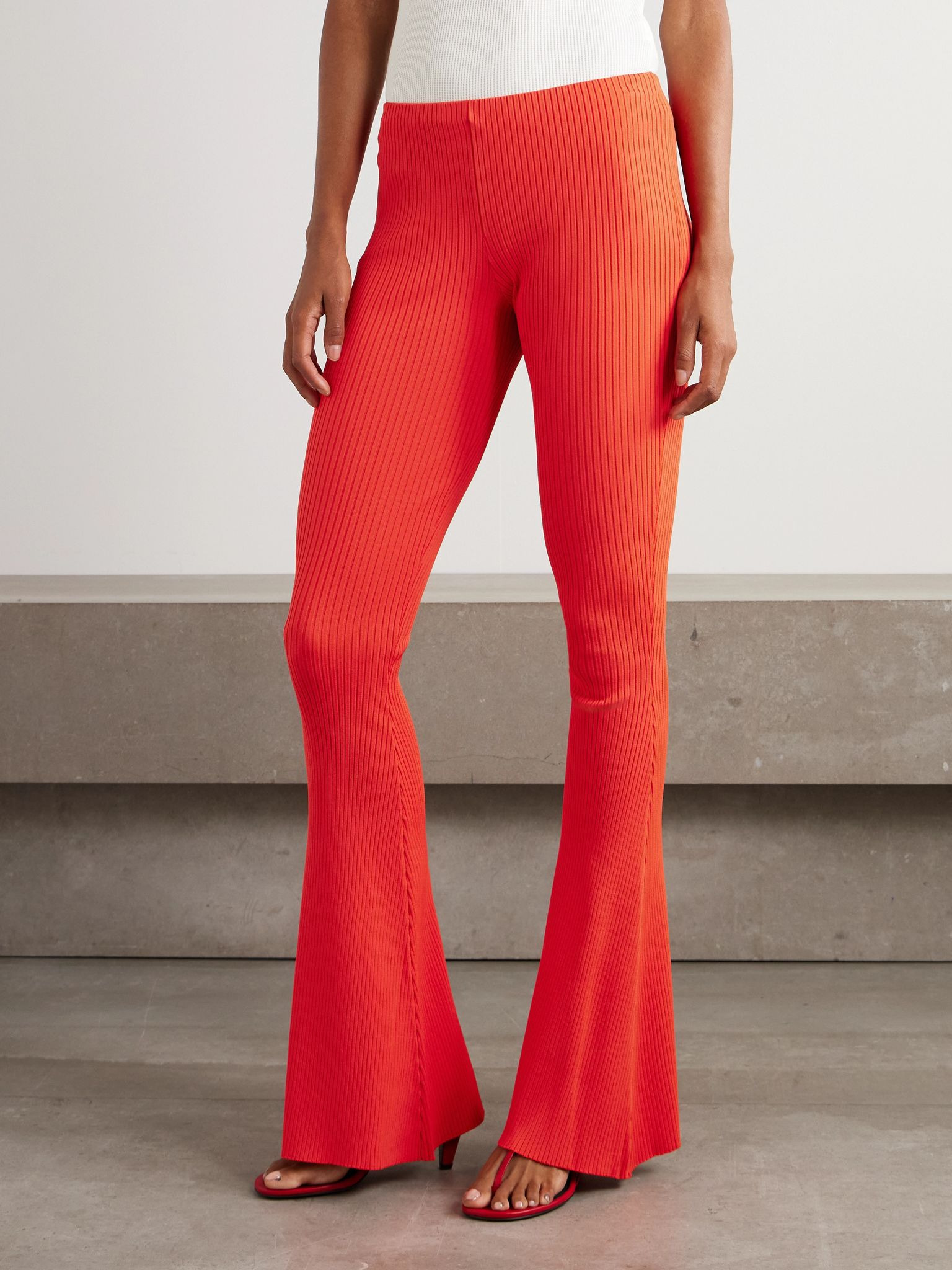 Recycled ribbed-knit flared pants Red - 3