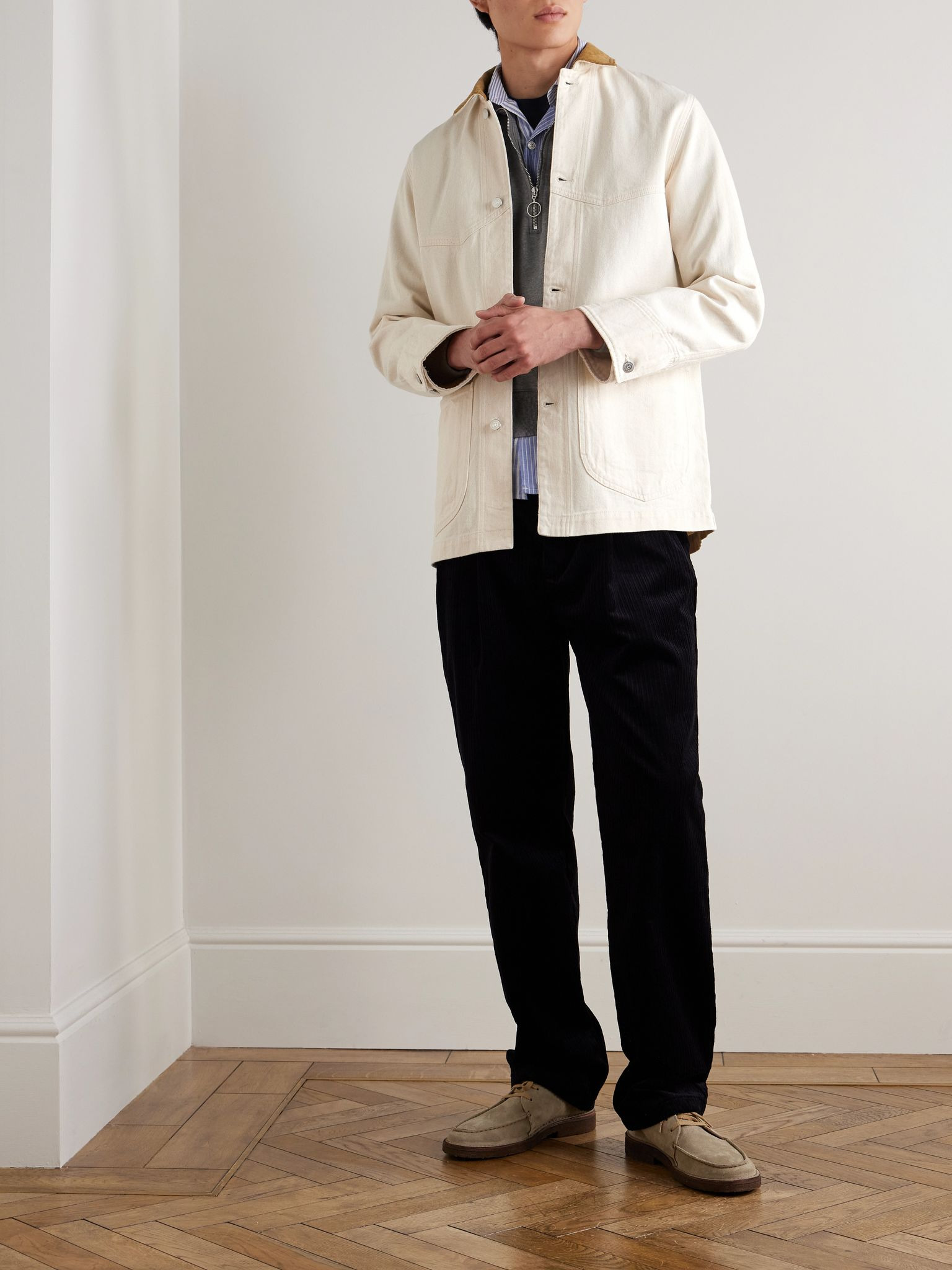 Corduroy-Trimmed Cotton-Twill Chore Jacket Stone - 2
