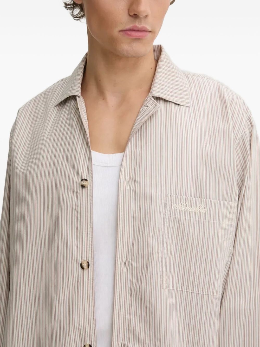 striped logo-embroidered shirt - 5