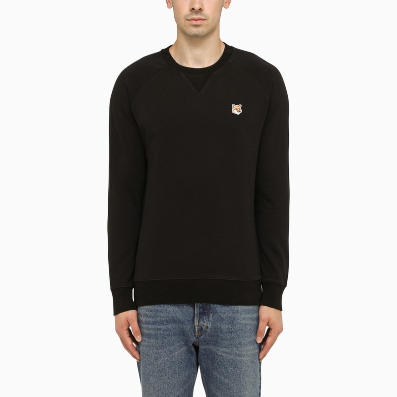 Black crew-neck sweater with patch - 1