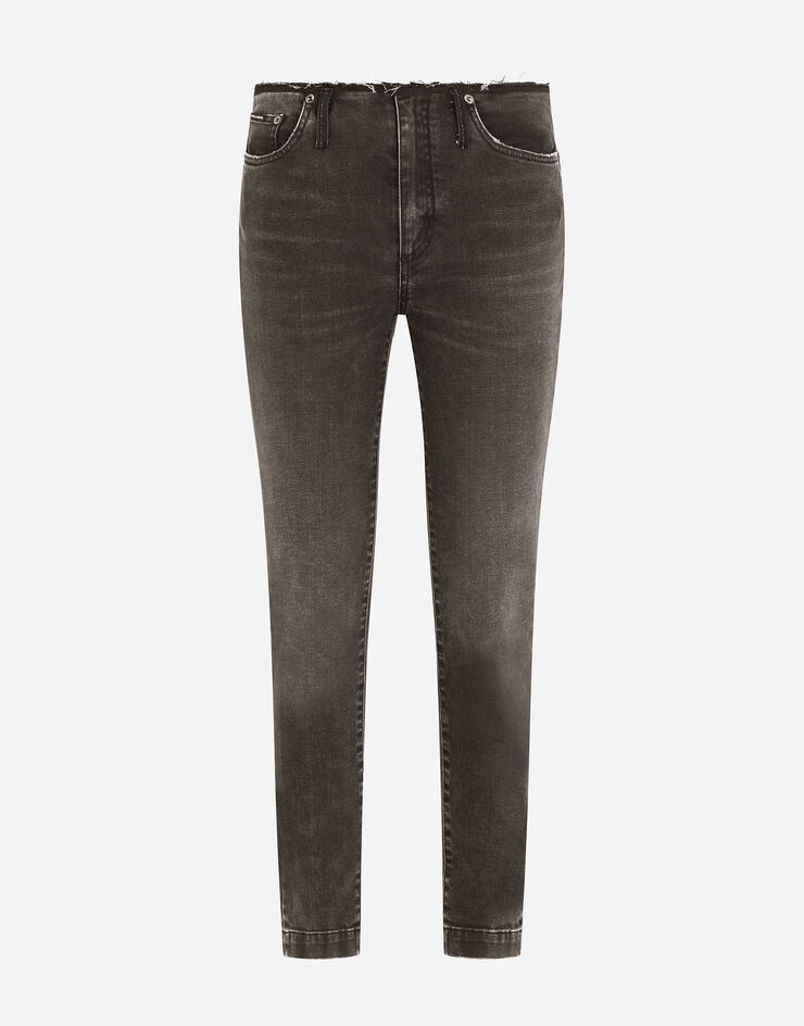 Cotton jeans with raw-cut waistband - 1