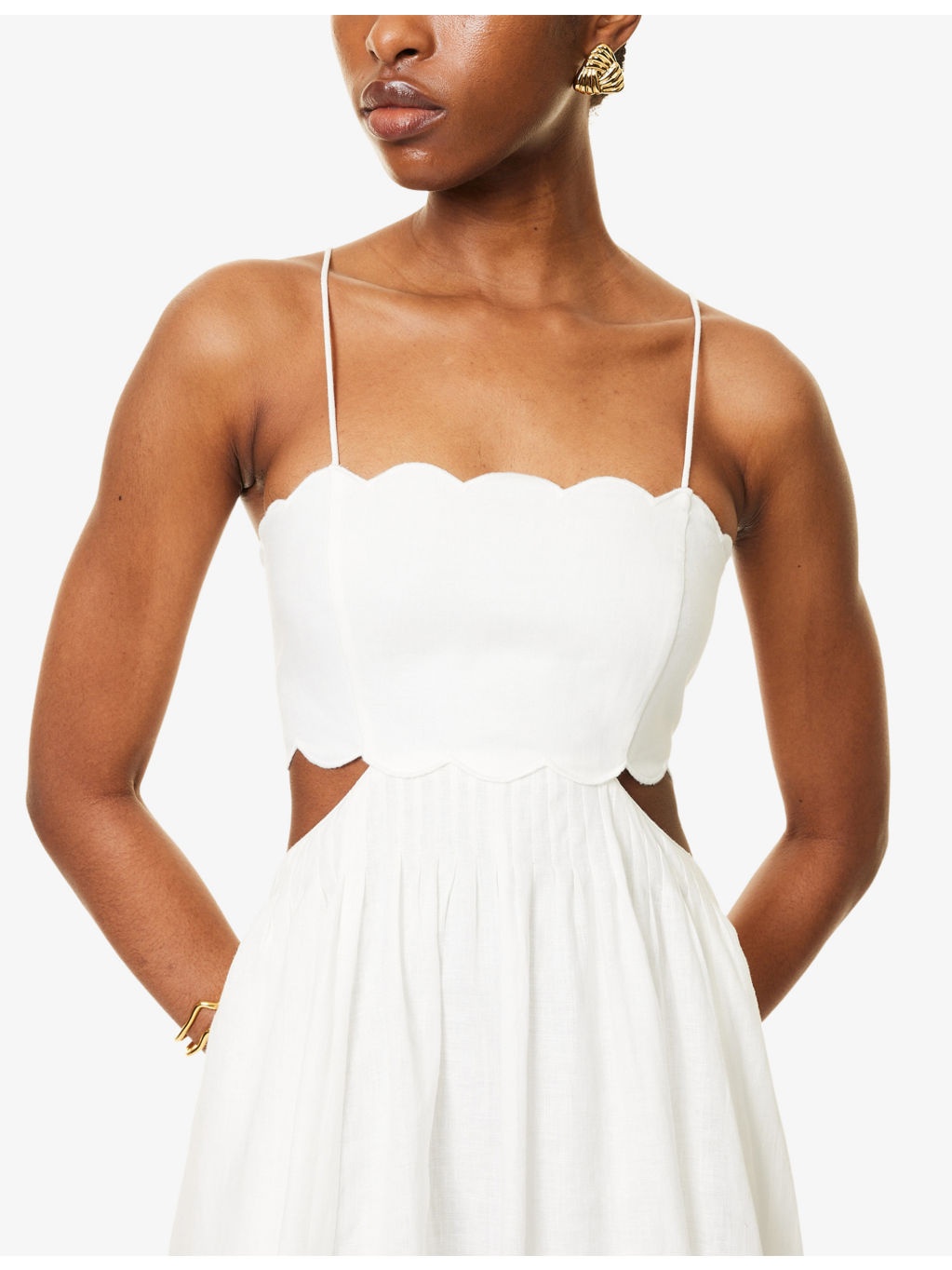 Rhiannon Scalloped-Trims Linen Midi Dress - 5