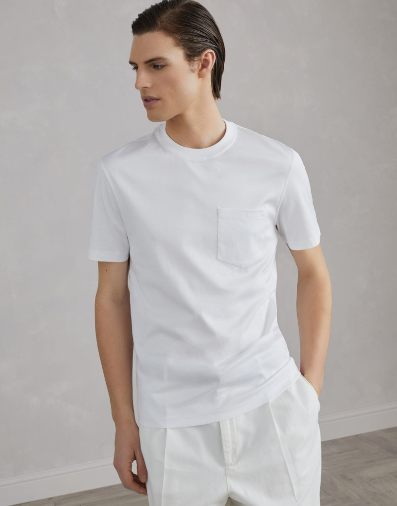 Cotton jersey crew neck T-shirt with chest pocket - 1