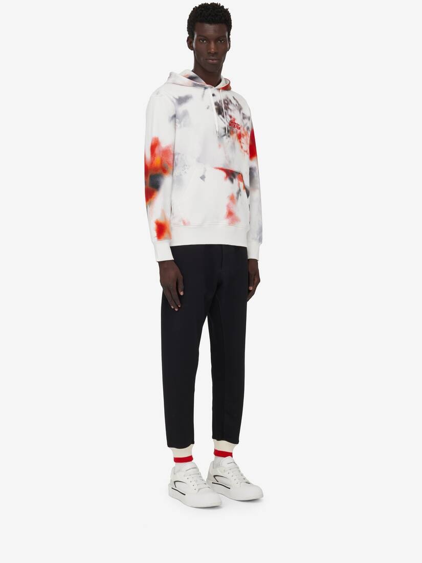Men's Obscured Flower Hooded Sweatshirt in White/red/black - 3