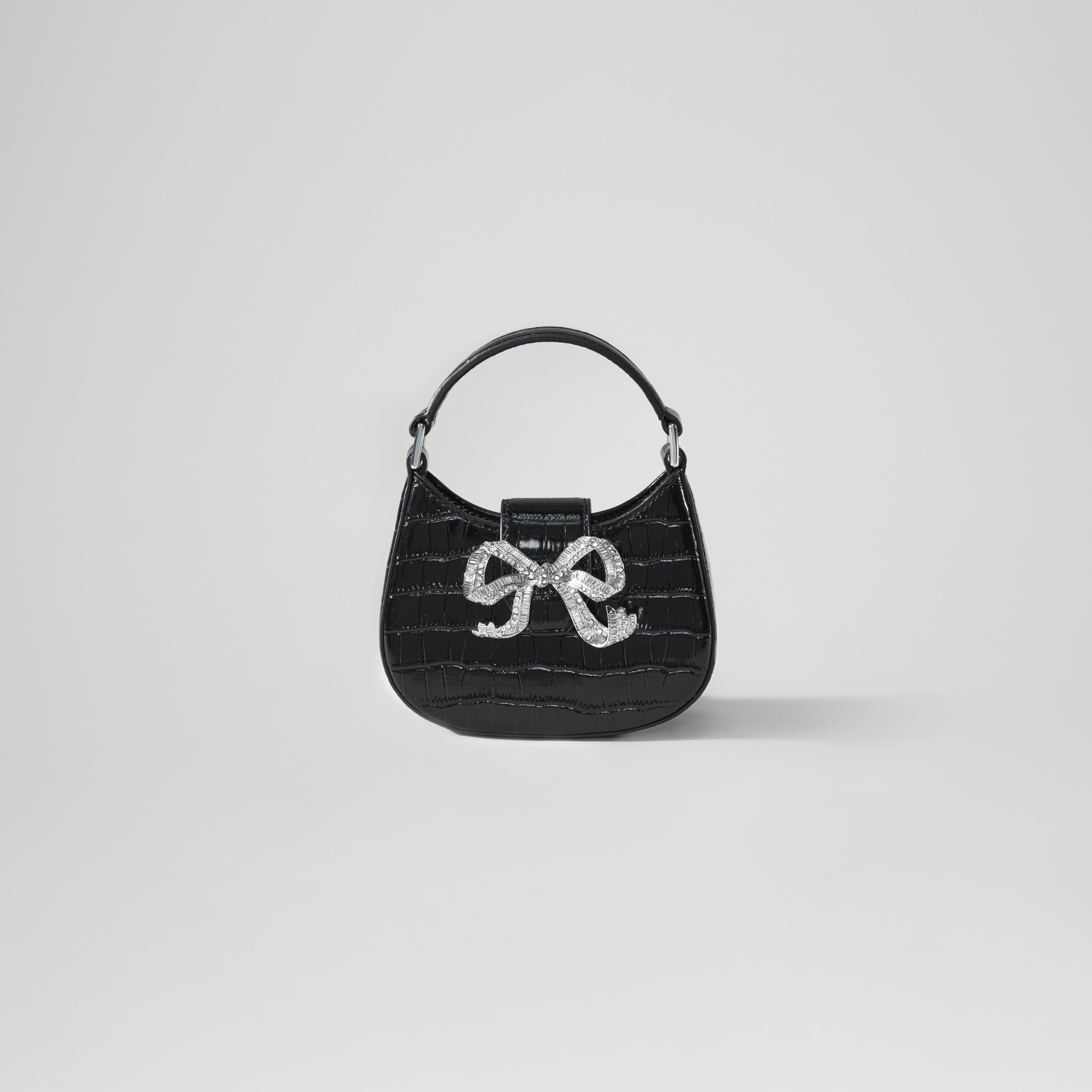 Black Croc Crescent Bow Micro Bag - 1