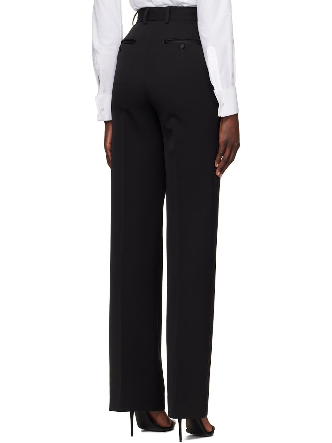 Black Wool Gabardine Tuxedo Trousers - 3