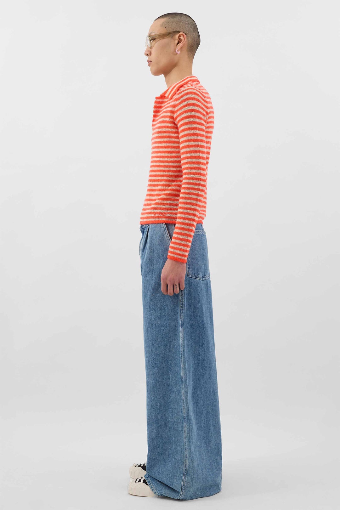 STRIPED MOHAIR POLO / off white & orange stripes - 4