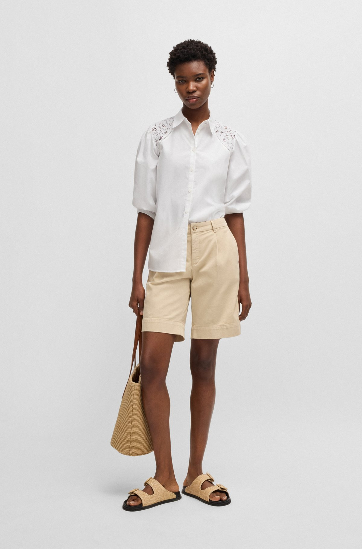 REGULAR-FIT BLOUSE WITH LACE SHOULDERS - 3