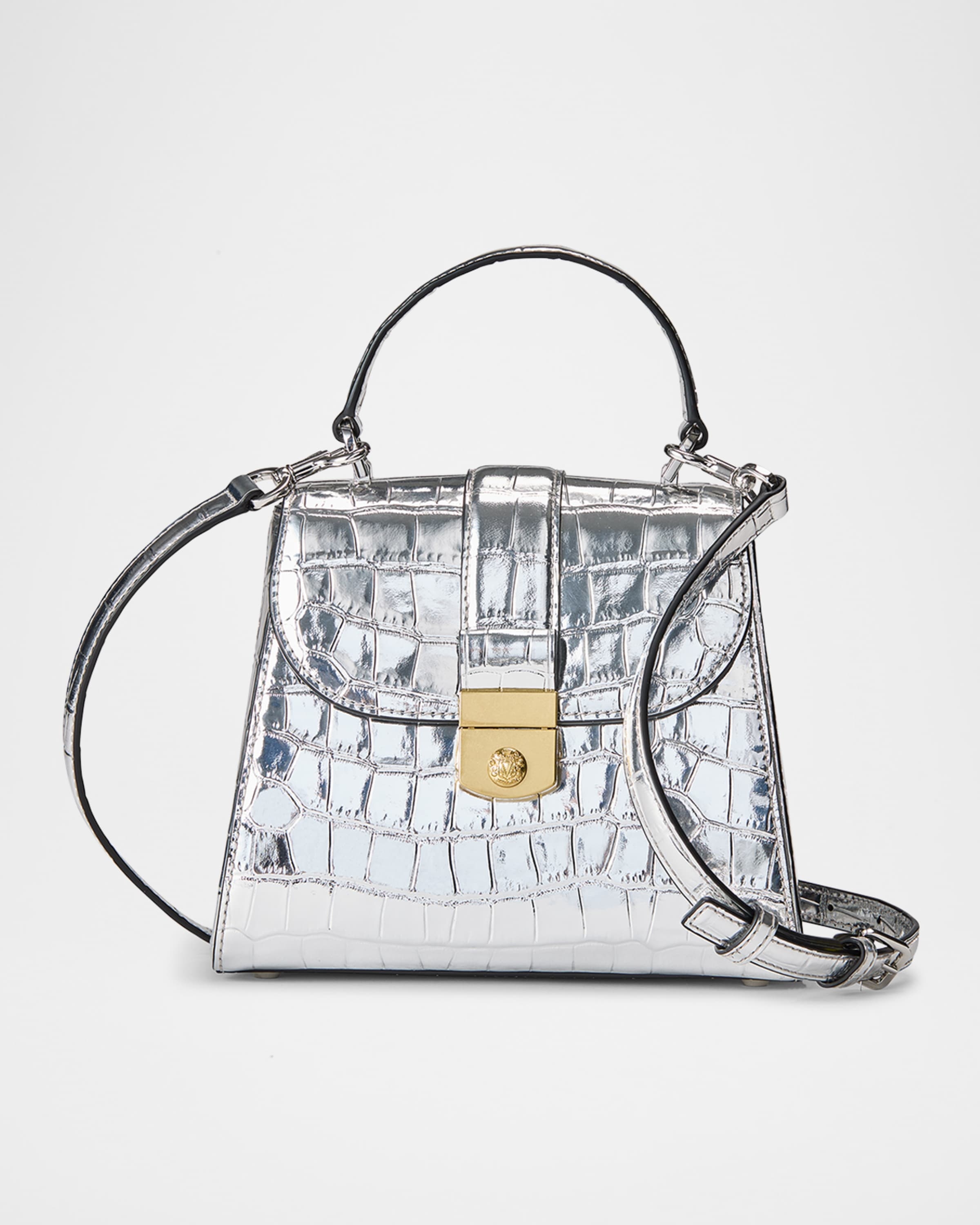 Crest Metallic Croc-Embossed Leather Top-Handle Bag - 1