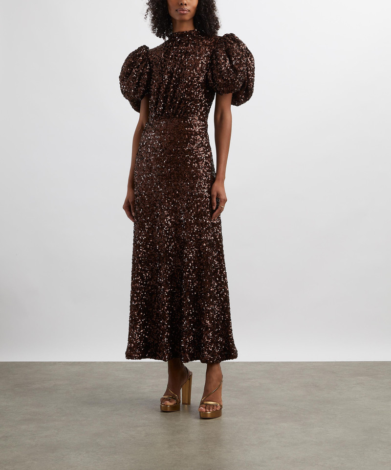ROTATE Brown Sequins Midi Dress outlook