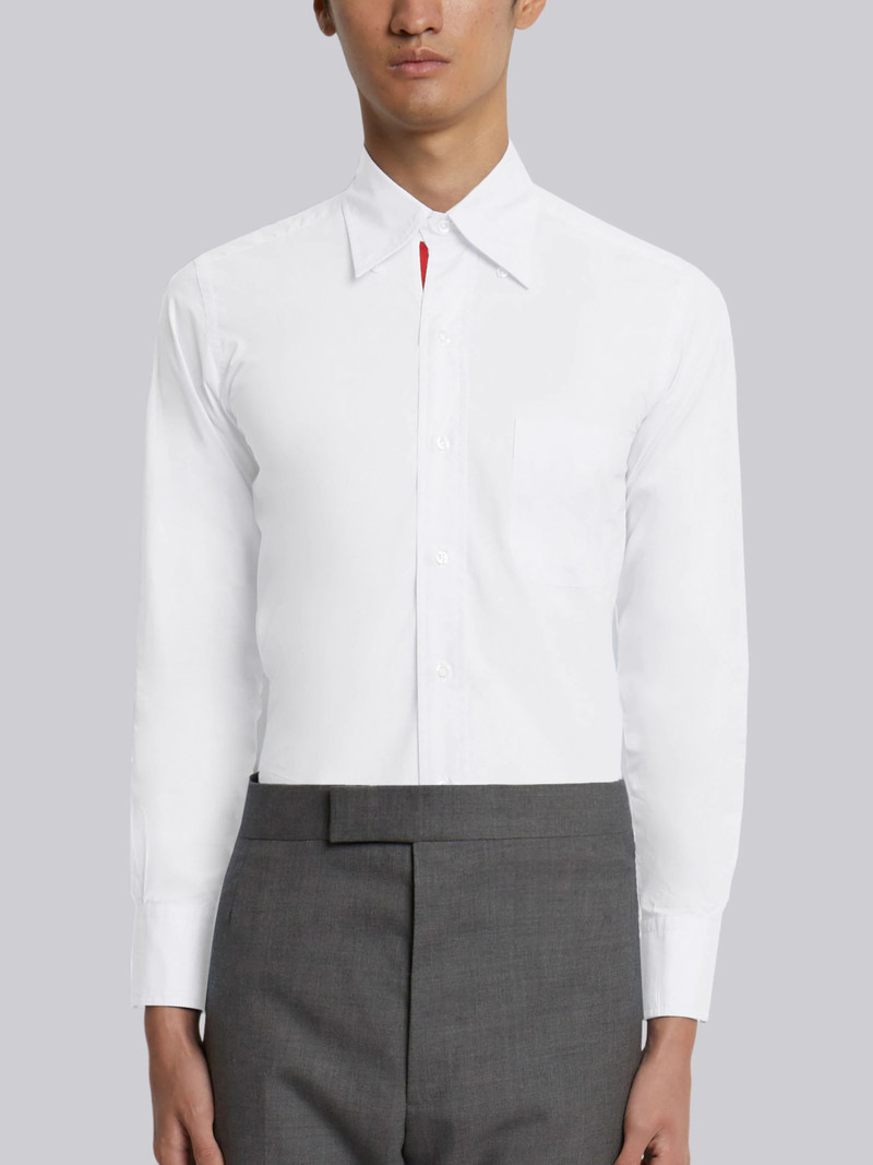 Off White Solid Poplin Stripe Grosgrain Placket Classic Fit Shirt - 1