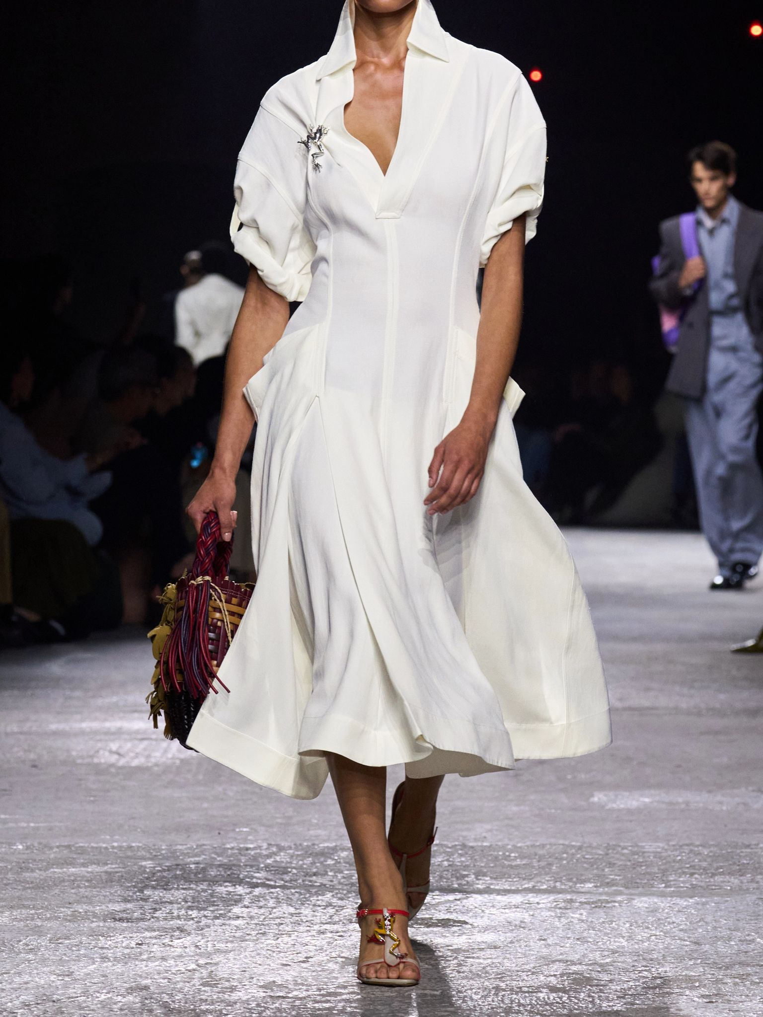 Embellished pleated woven midi dress White - 4