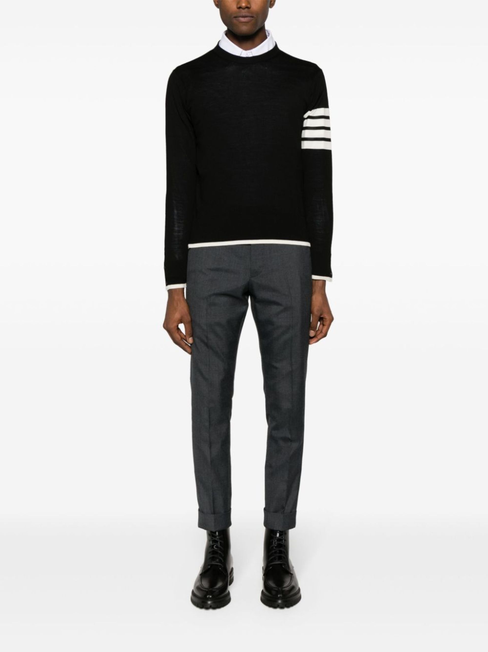 Black 4-Bar Stripe Virgin Wool Sweater - 2