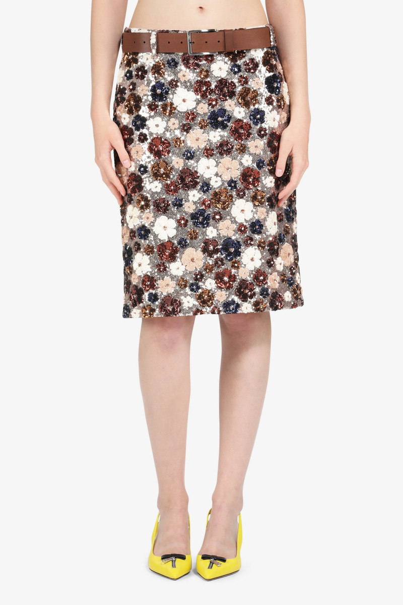 FLORAL-EMBELLISHED SEQUIN SKIRT - 1
