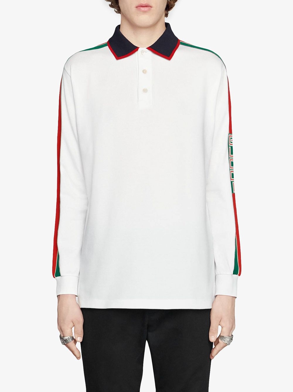 Cotton polo with Gucci stripe white - 3