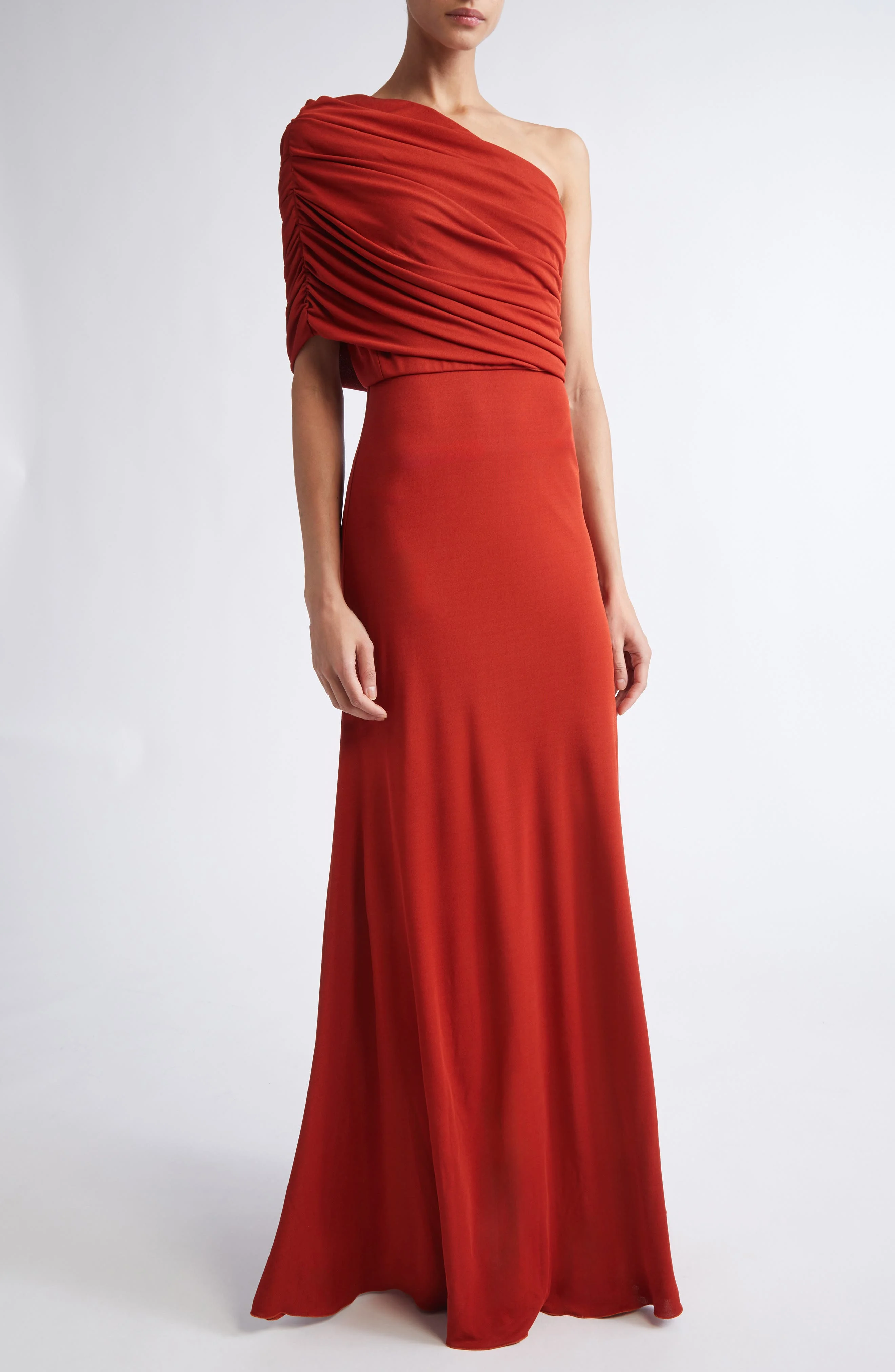 Giambattista Valli Ruched One-Shoulder Knit Gown in Brick at Nordstrom - 1