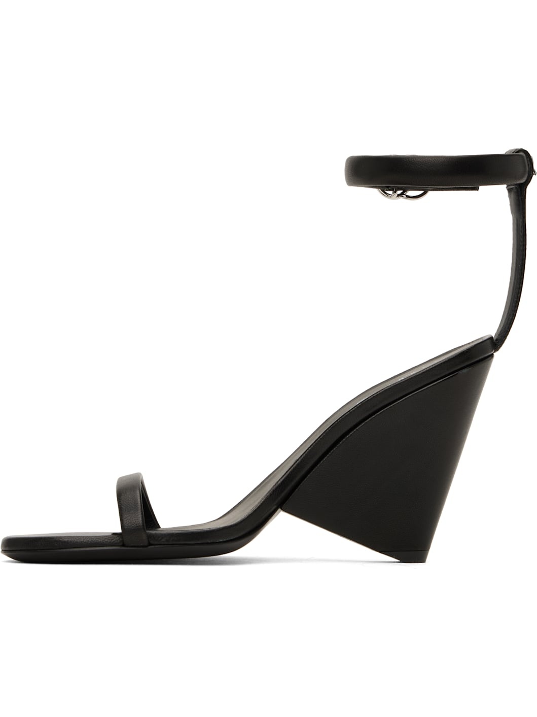 Black Oblique Leather Heeled Sandals - 3