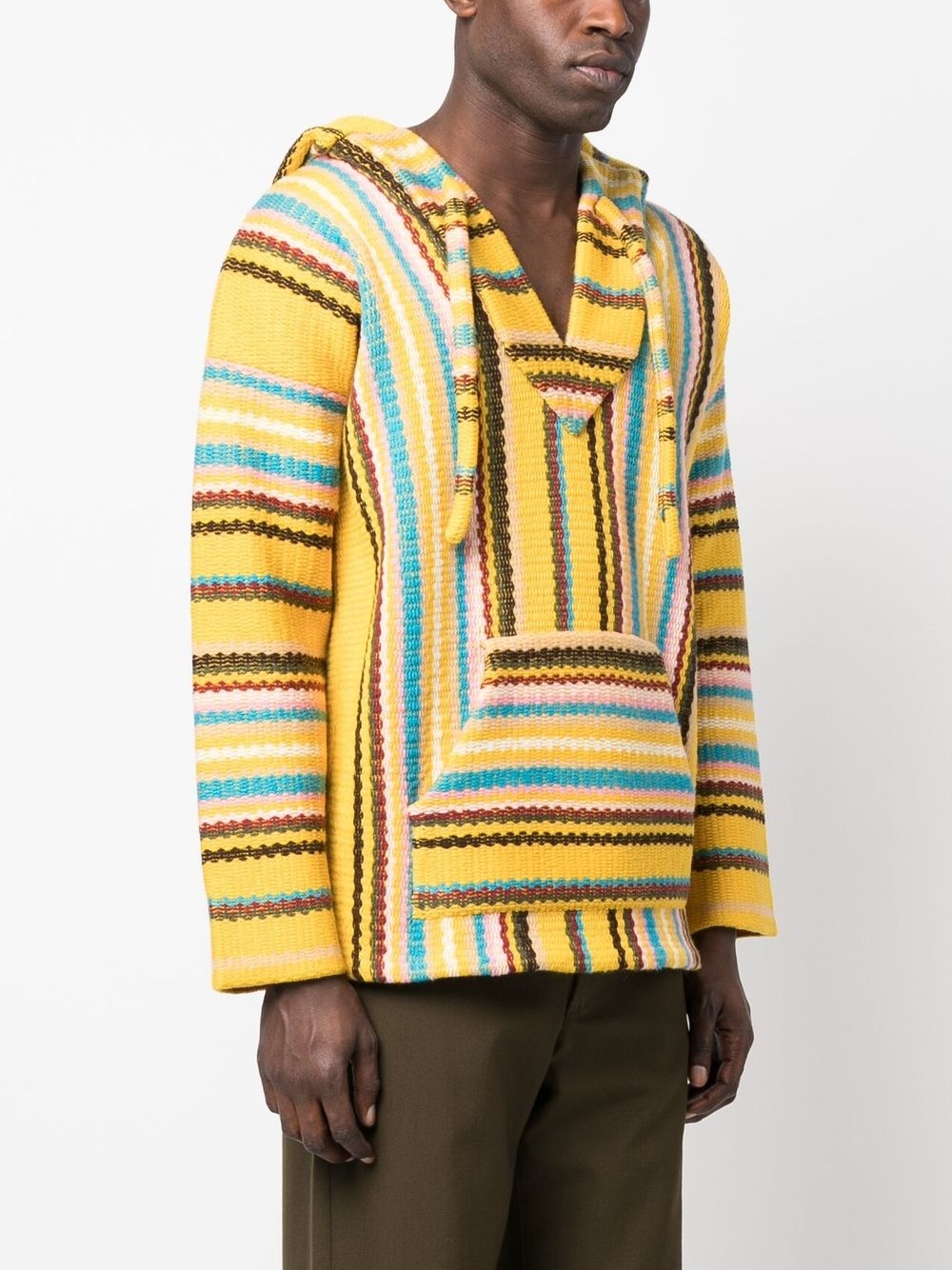 stripe-detailing V-neck hoodie - 3
